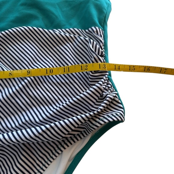 Cupshe Aqua Textured and Striped Halter Tummy Control One Piece Swimsuit Large - Picture 8 of 13